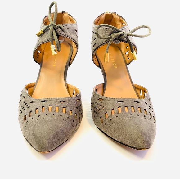 Metaphor Radiant Grey Heels Faux Suede Front Bow - Picture 3 of 9